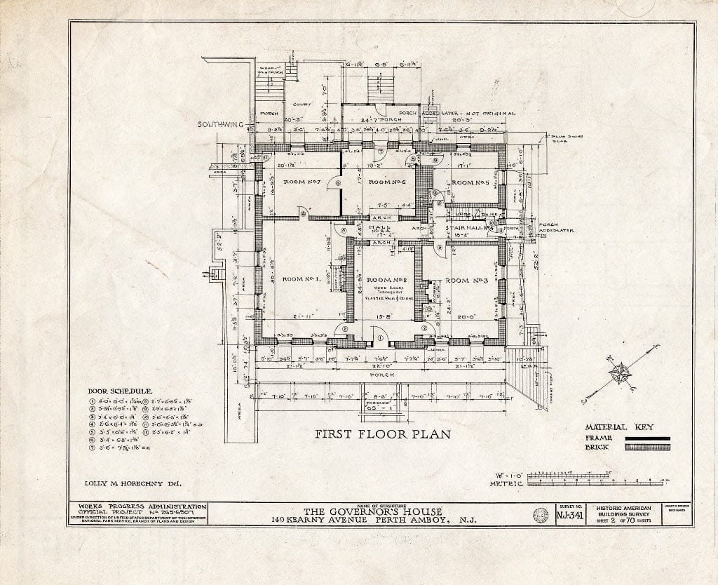 Blueprint First Floor Plan - Governor's House, 149 Kearny Avenue, Perth Amboy, Middlesex County, NJ