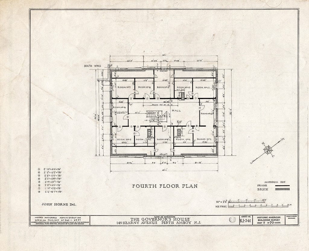 Blueprint Fourth Floor Plan - Governor's House, 149 Kearny Avenue, Perth Amboy, Middlesex County, NJ