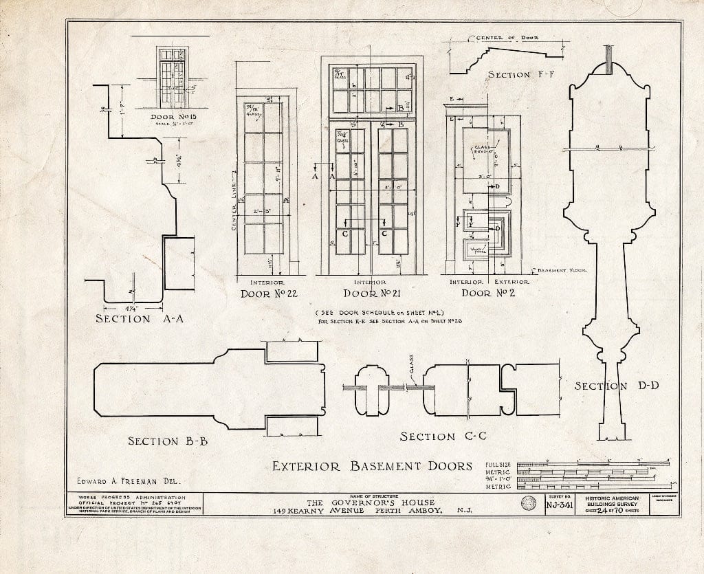 Blueprint Exterior Basement Doors - Governor's House, 149 Kearny Avenue, Perth Amboy, Middlesex County, NJ