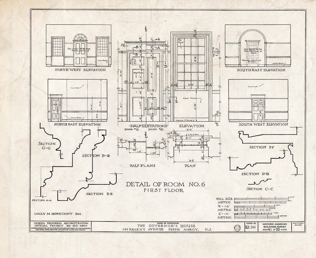 Blueprint Detail of Room No. 6, First Floor - Governor's House, 149 Kearny Avenue, Perth Amboy, Middlesex County, NJ