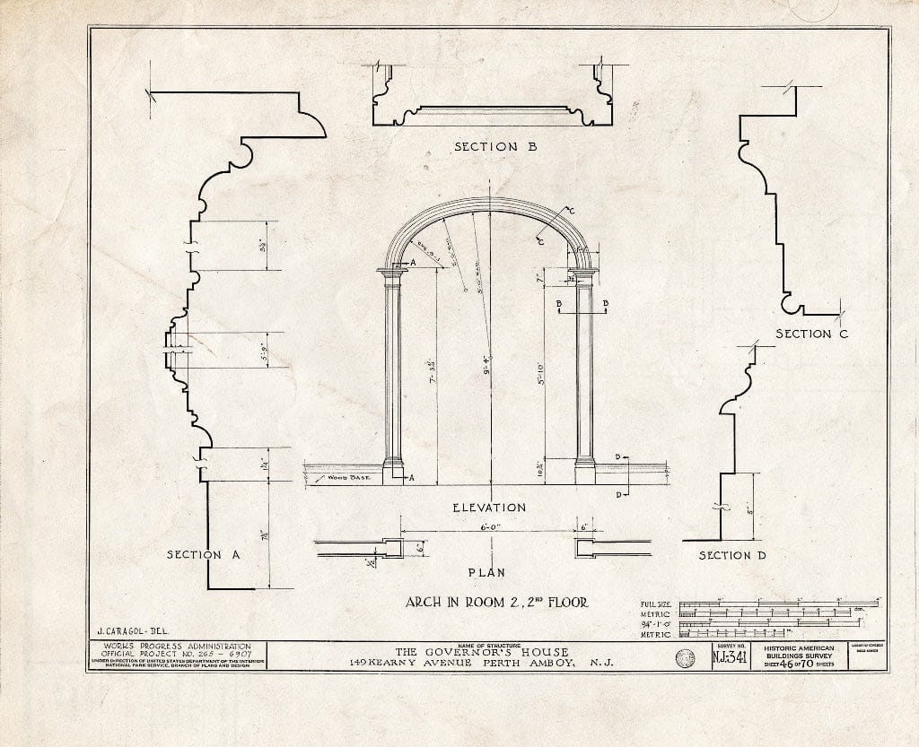 Blueprint Arch in Room 2, 2nd Floor - Governor's House, 149 Kearny Avenue, Perth Amboy, Middlesex County, NJ