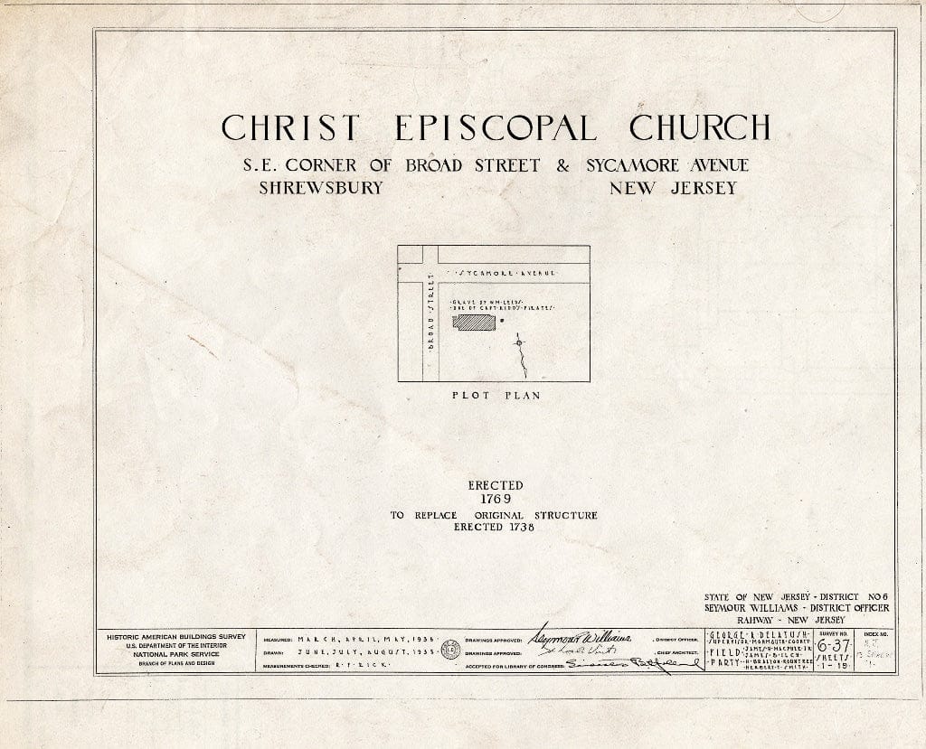 Blueprint 0. Title Sheet - Christ Episcopal Church, Broad Street & Sycamore Avenue, Shrewsbury, Monmouth County, NJ