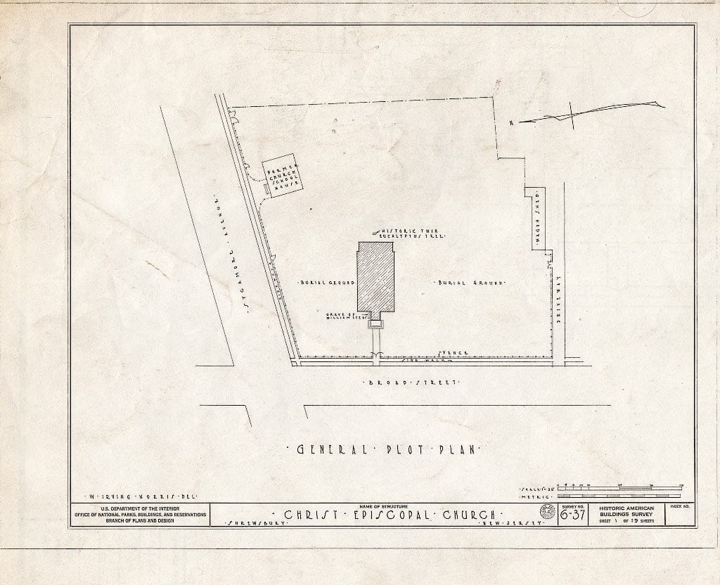 Blueprint 1. General plot Plan - Christ Episcopal Church, Broad Street & Sycamore Avenue, Shrewsbury, Monmouth County, NJ