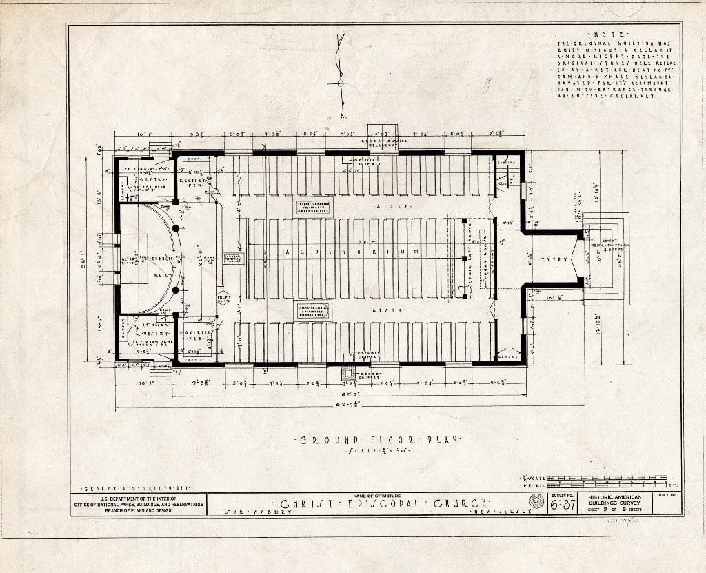 Blueprint 2. Ground Floor Plan - Christ Episcopal Church, Broad Street & Sycamore Avenue, Shrewsbury, Monmouth County, NJ