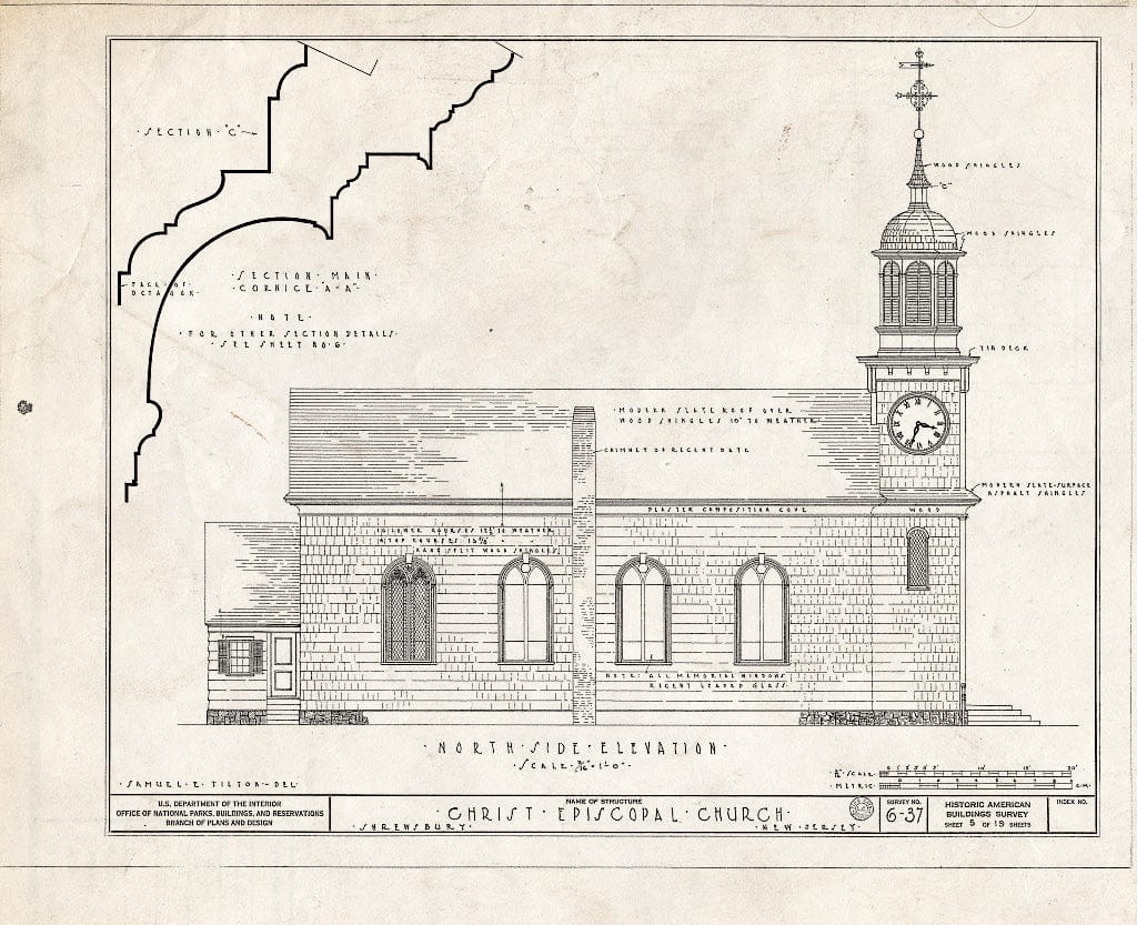 Blueprint 5. North Elevation - Christ Episcopal Church, Broad Street & Sycamore Avenue, Shrewsbury, Monmouth County, NJ