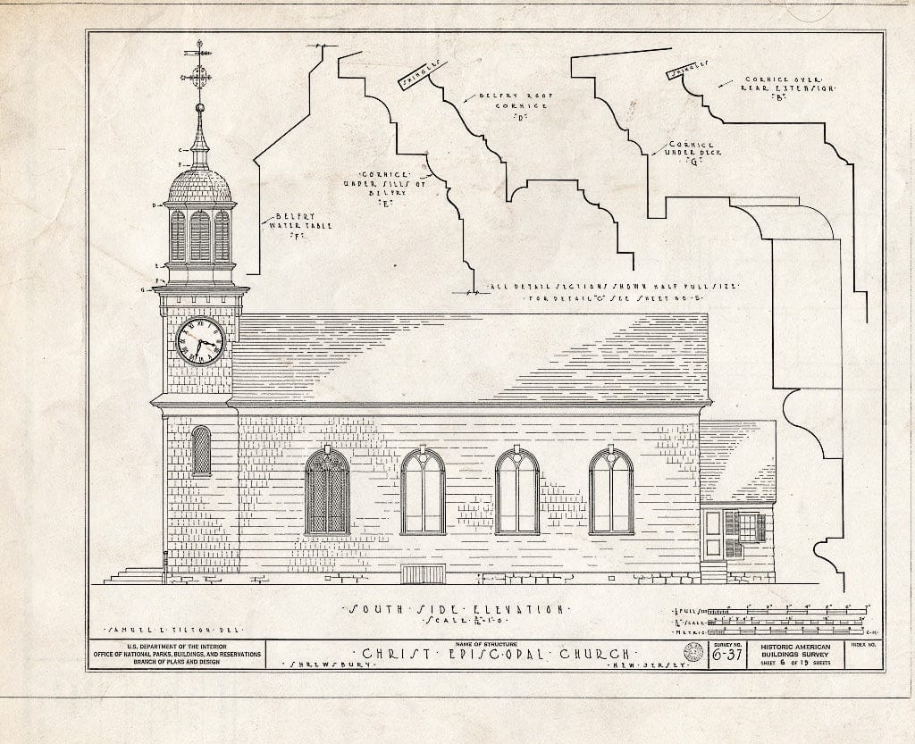 Blueprint 6. South Elevation - Christ Episcopal Church, Broad Street & Sycamore Avenue, Shrewsbury, Monmouth County, NJ