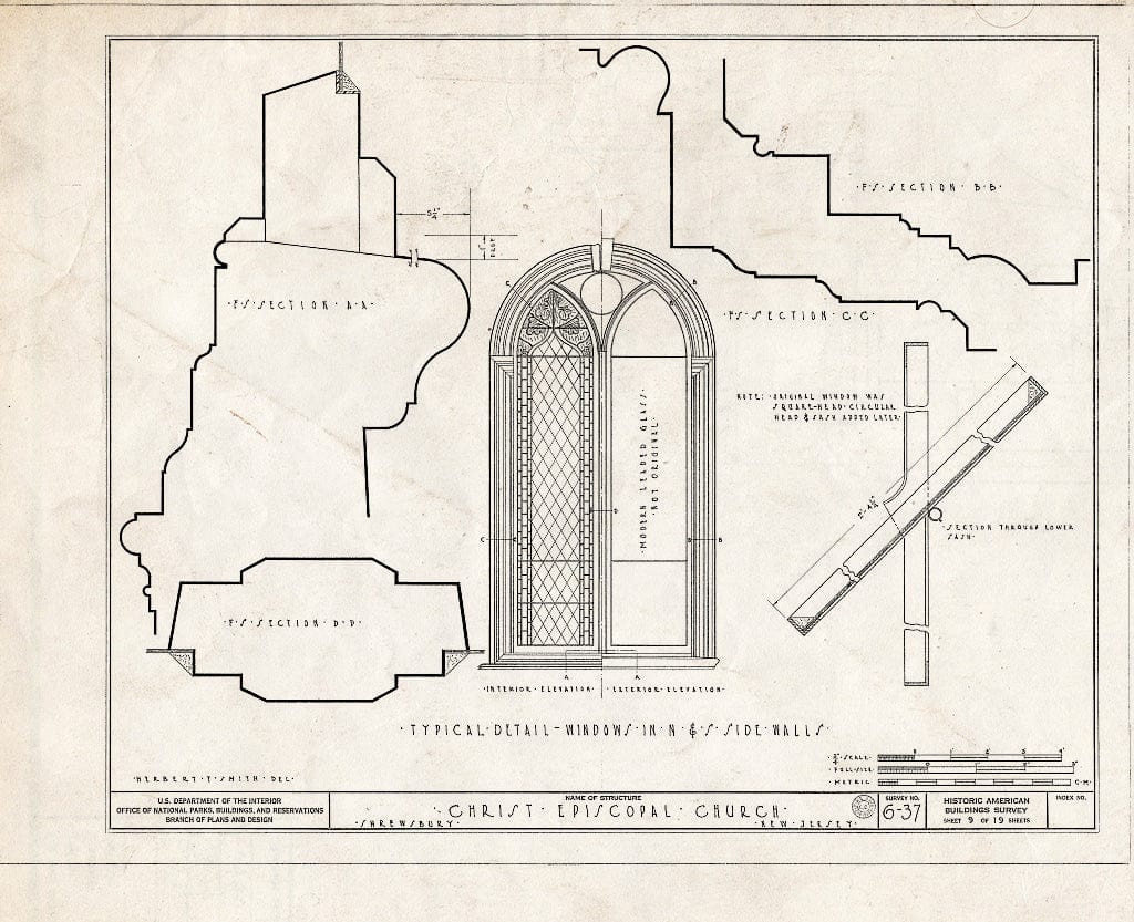 Blueprint 9. Typical Window Details - Christ Episcopal Church, Broad Street & Sycamore Avenue, Shrewsbury, Monmouth County, NJ