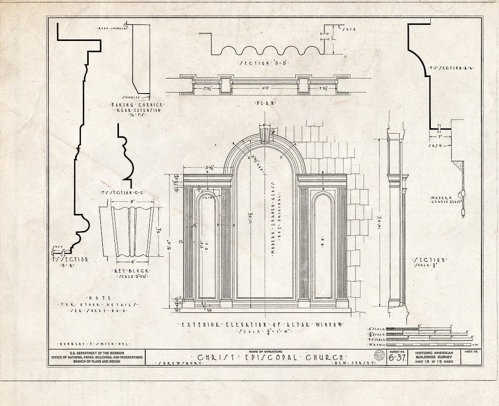 Blueprint 10. Exterior Elevation of Altar Window - Christ Episcopal Church, Broad Street & Sycamore Avenue, Shrewsbury, Monmouth County, NJ