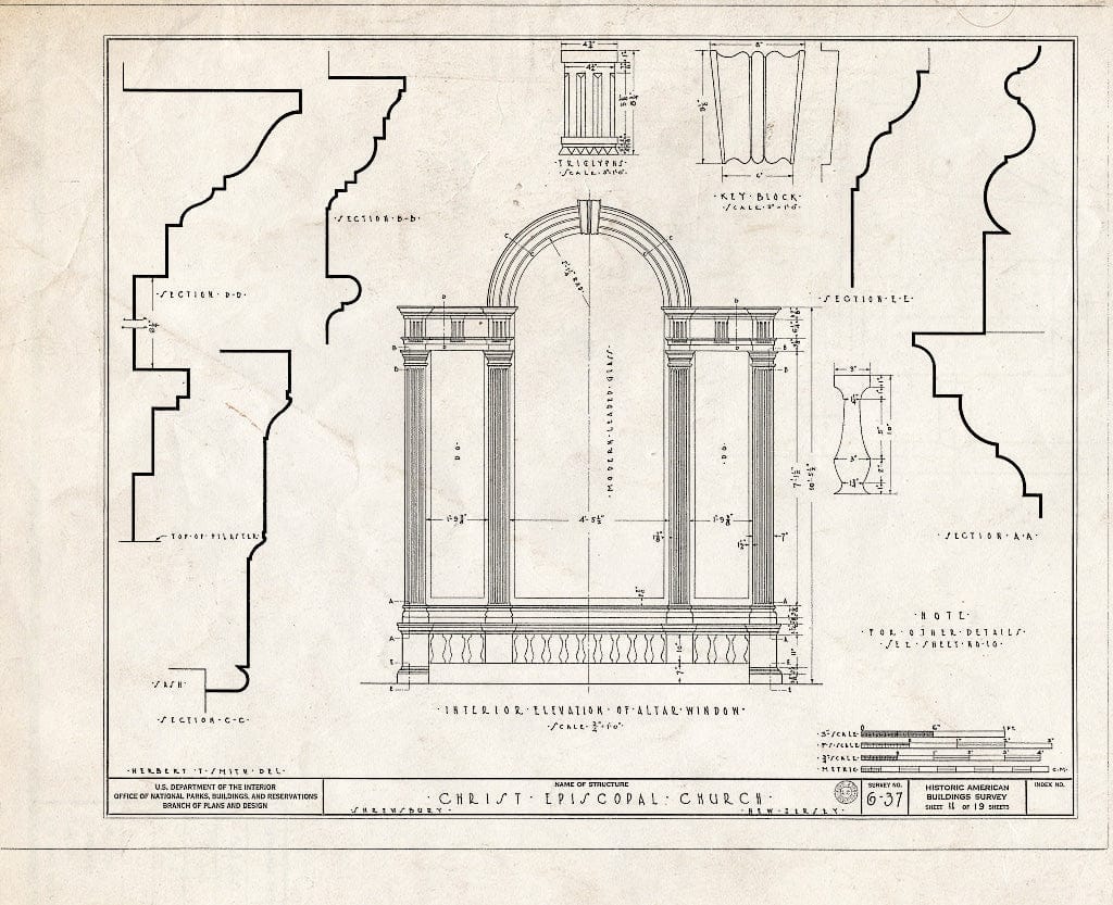 Blueprint 11. Interior Elevation of Altar Window - Christ Episcopal Church, Broad Street & Sycamore Avenue, Shrewsbury, Monmouth County, NJ