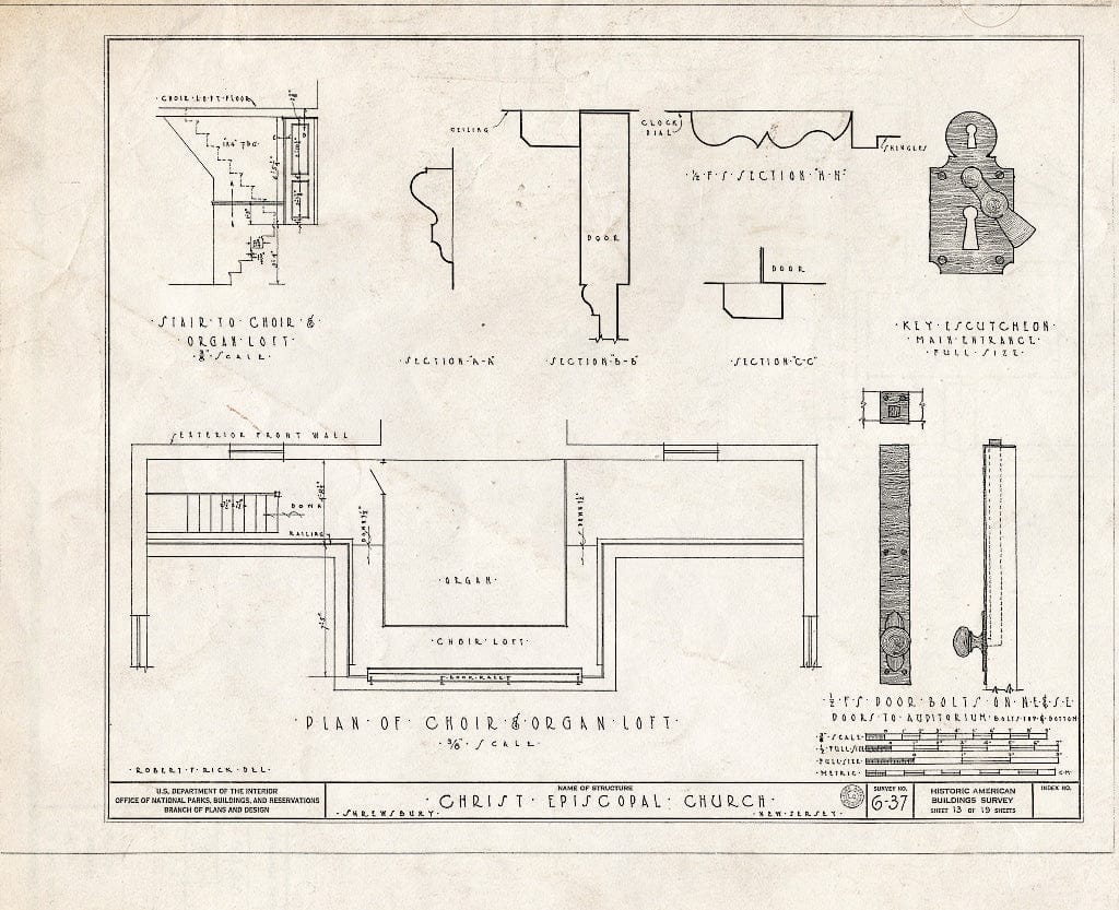 Blueprint 13. Choir and Organ loft - Christ Episcopal Church, Broad Street & Sycamore Avenue, Shrewsbury, Monmouth County, NJ