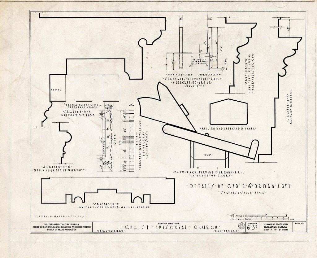 Blueprint 14. Choir and Organ loft Details - Christ Episcopal Church, Broad Street & Sycamore Avenue, Shrewsbury, Monmouth County, NJ