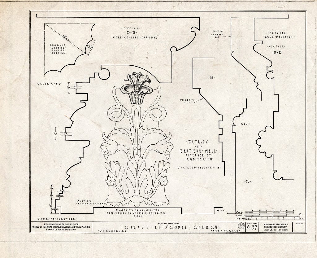 Blueprint 16. Details of Interior East end Wall - Christ Episcopal Church, Broad Street & Sycamore Avenue, Shrewsbury, Monmouth County, NJ