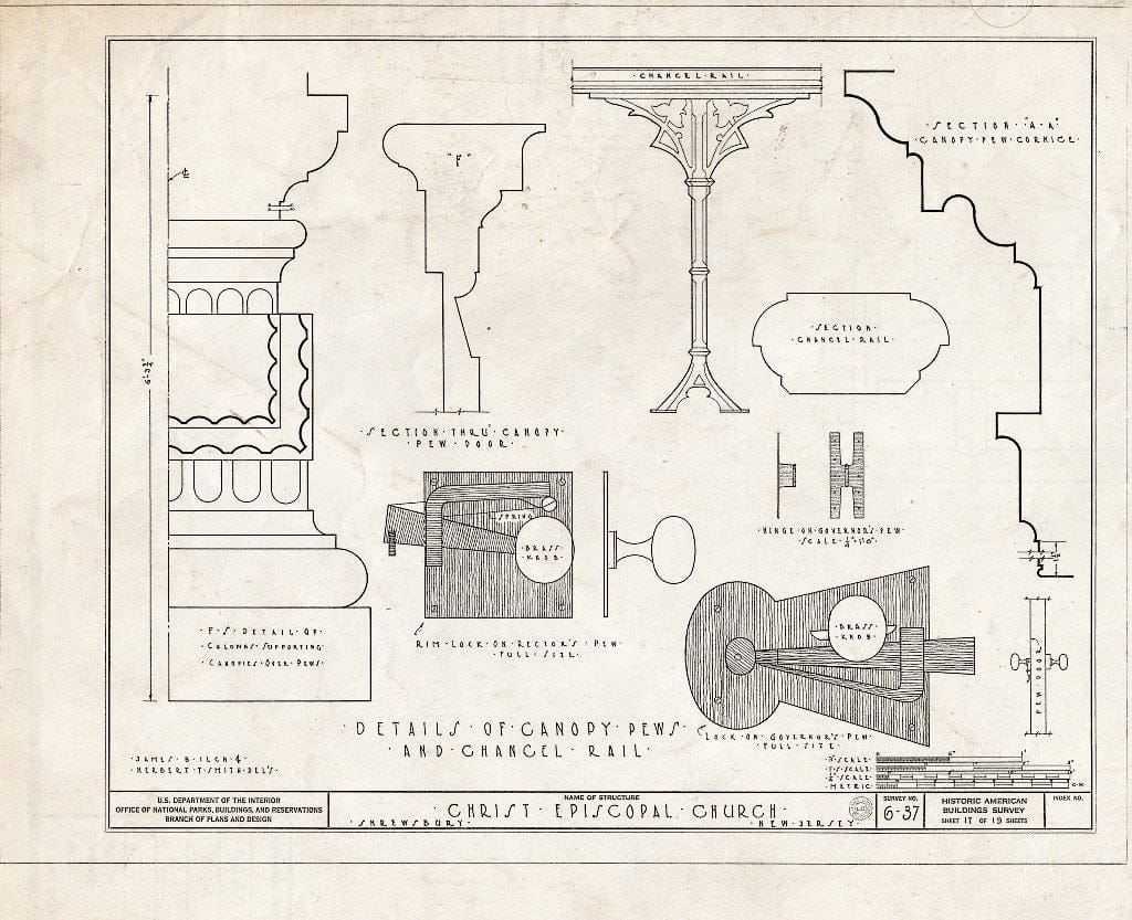 Blueprint 17. Canopy pews and chancel Rail Details - Christ Episcopal Church, Broad Street & Sycamore Avenue, Shrewsbury, Monmouth County, NJ