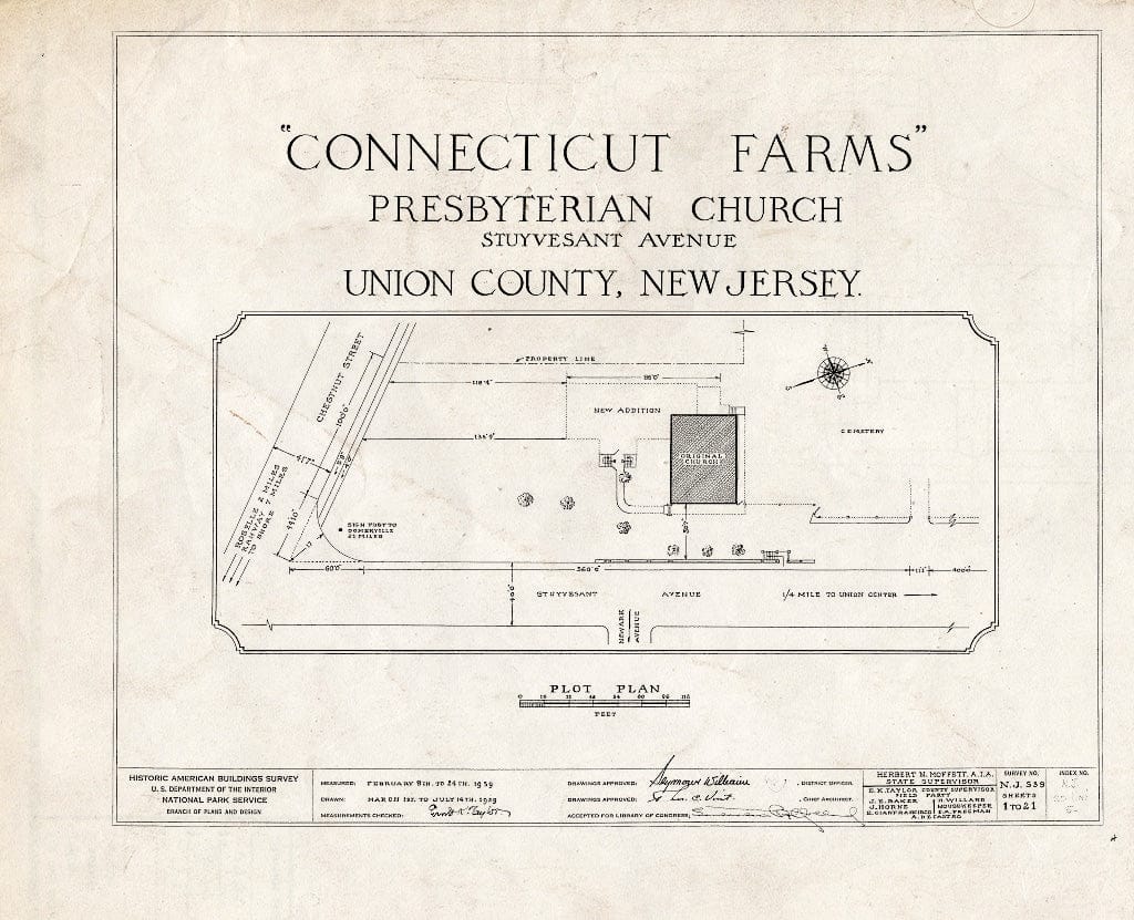 Blueprint 0. Title Sheet and plot Plan - Connecticut Farms Presbyterian Church, Stuyvesant Avenue, Union, Union County, NJ