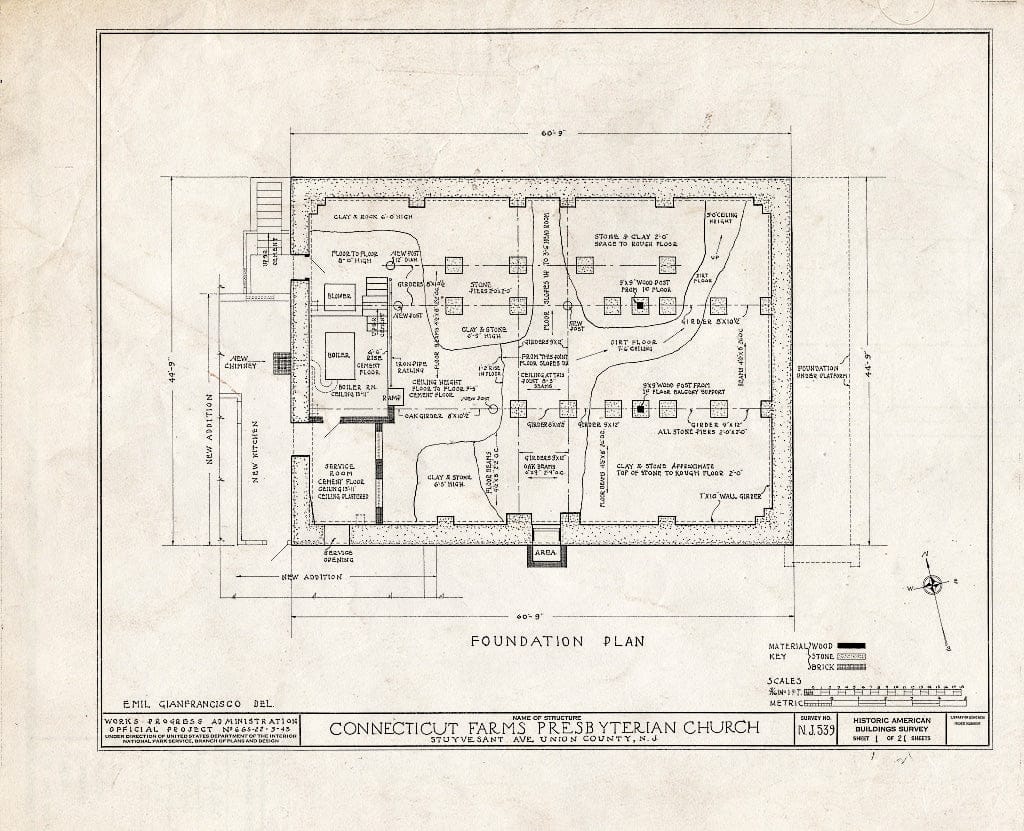 Blueprint 1. Foundation Plan - Connecticut Farms Presbyterian Church, Stuyvesant Avenue, Union, Union County, NJ