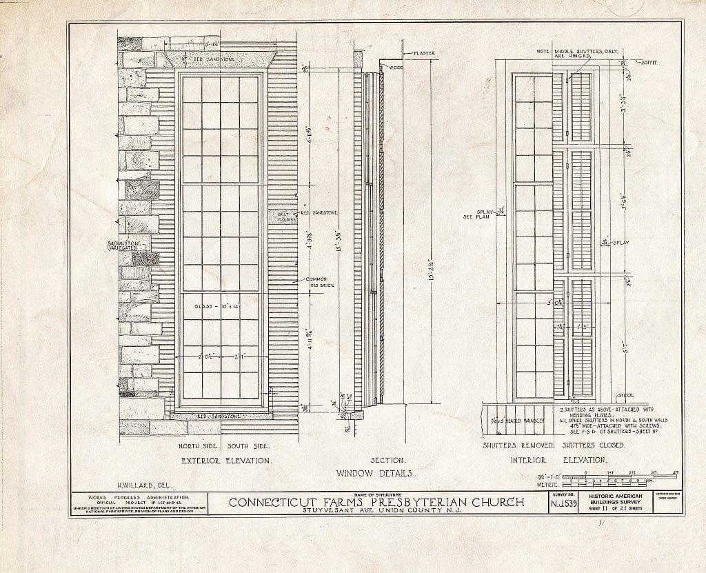 Blueprint 11. Window Details - Connecticut Farms Presbyterian Church, Stuyvesant Avenue, Union, Union County, NJ