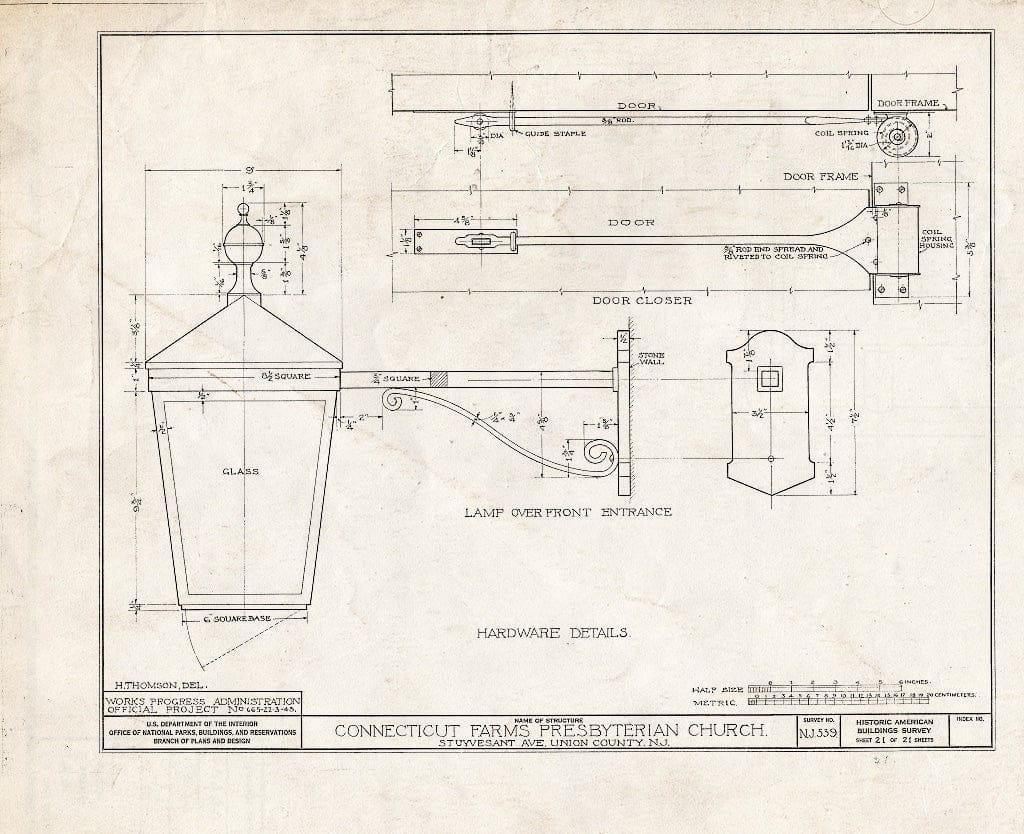 Blueprint 21. Hardware Details - Connecticut Farms Presbyterian Church, Stuyvesant Avenue, Union, Union County, NJ