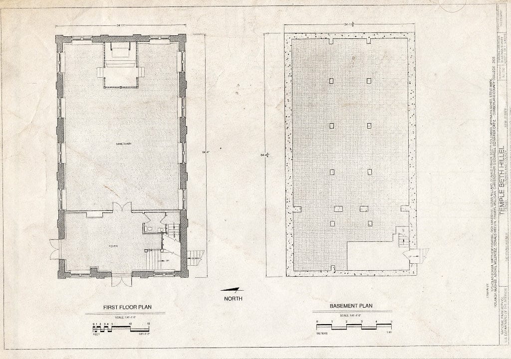 Blueprint Basement and First Floor Plans - Temple Beth Hillel, 547 Irving Avenue, Millville, Cumberland County, NJ