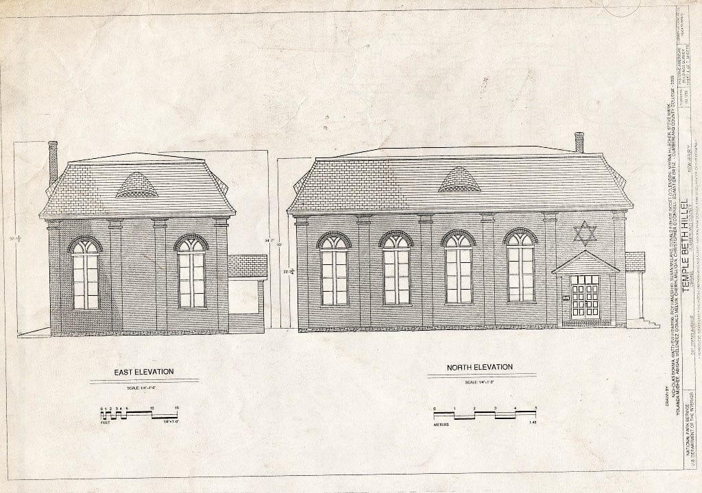 Blueprint East and North Elevations - Temple Beth Hillel, 547 Irving Avenue, Millville, Cumberland County, NJ