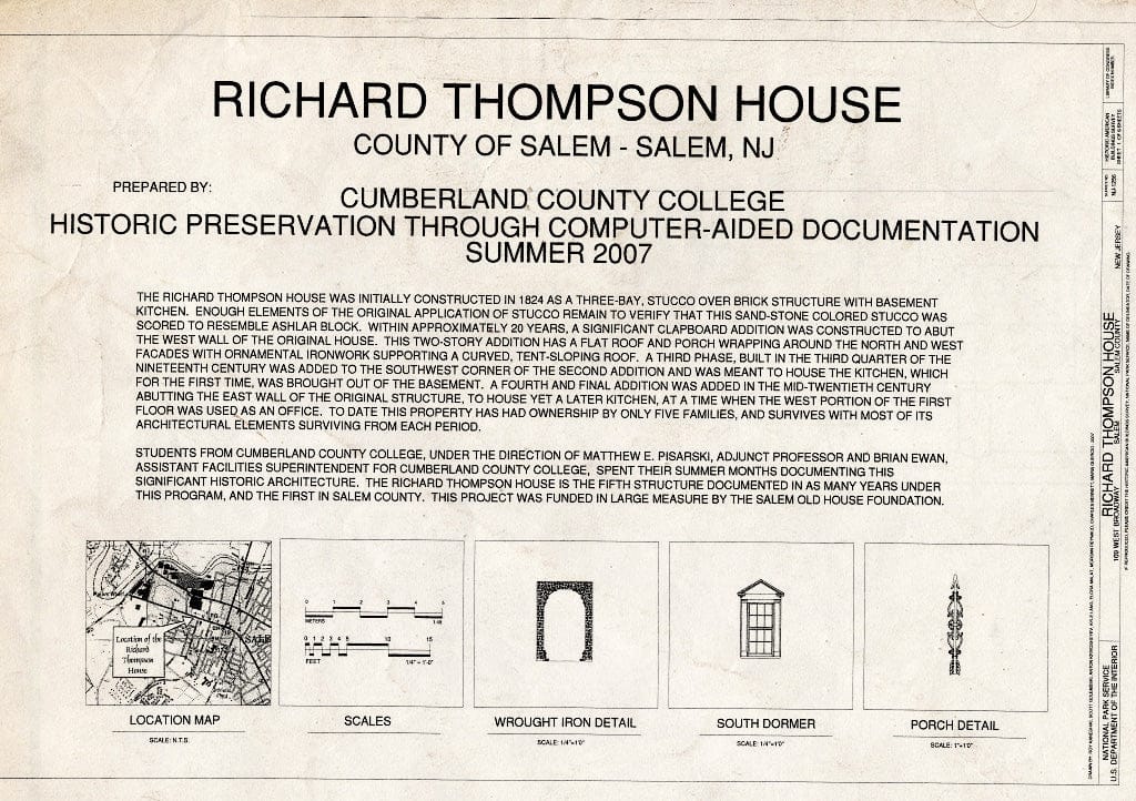 Blueprint Cover - Richard Thompson House, 109 West Broadway, Salem, Salem County, NJ