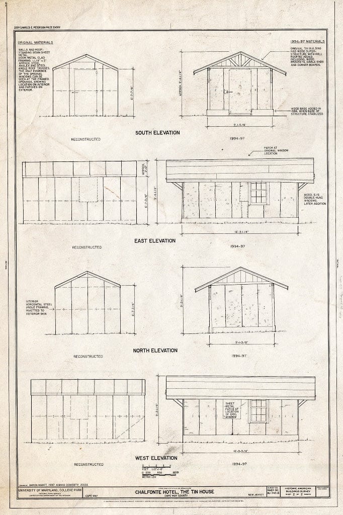 Blueprint Elevations - Chalfonte Hotel, Tin House, Howard Street & Sewell Avenue, Cape May, Cape May County, NJ