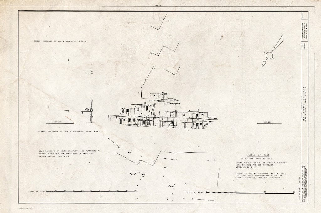 Blueprint Distant Elements of South Apartment and Partial Elevation of South Apartment - Pueblo of Taos Central Portion, Taos Pueblo, Taos County, NM