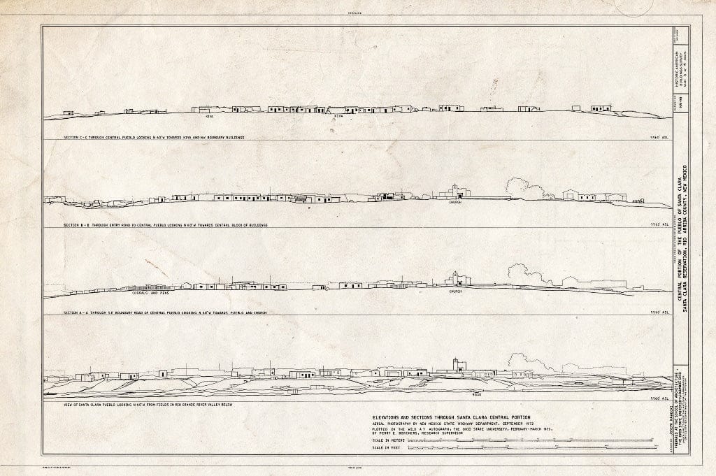 Blueprint Elevations and Sections - Pueblo of Santa Clara, Central Portion, State Road 30 Vicinity, Espanola Vicinity, Santa Clara Pueblo, Rio Arriba County, NM