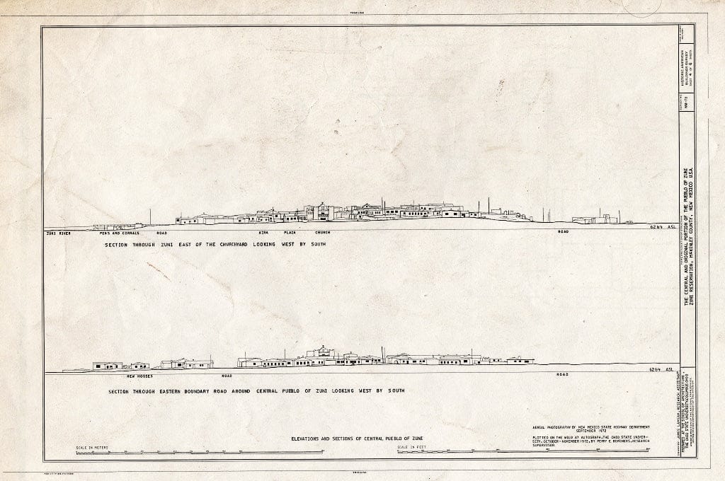 Blueprint Elevations and Sections - Pueblo of Zuni, Central & Original Portion, Vicinity of State Roads 32 & 53, Zuni Pueblo, McKinley County, NM