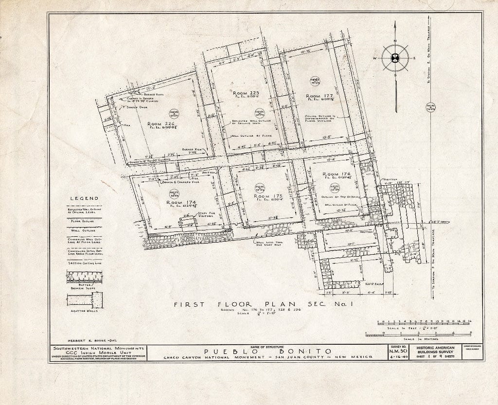 Blueprint 1. First Floor Plan, Section #1 - Pueblo Bonito, South Terminus of NM56 & North Terminus of NM164, Nageezi, San Juan County, NM