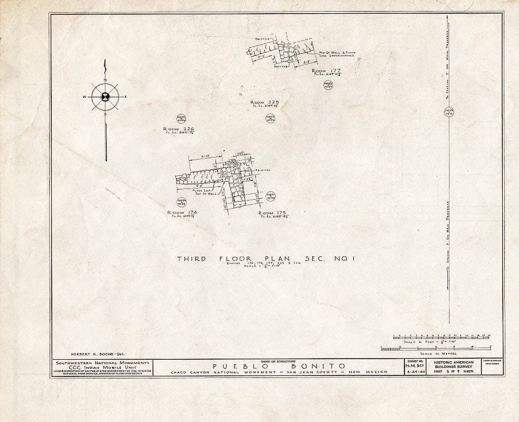 Blueprint 3. Third Floor Plan, Section #2; East Elevation, Section #2 - Pueblo Bonito, South Terminus of NM56 & North Terminus of NM164, Nageezi, San Juan County, NM