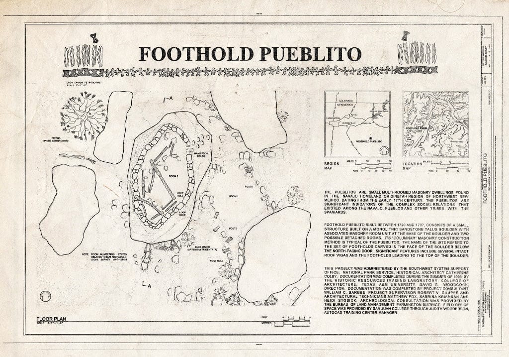 Blueprint Floor Plan and Statement of Significance - Foothold Pueblito, Palluche Canyon, Dulce, Rio Arriba County, NM