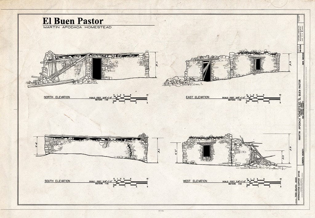 Blueprint Elevations - Martin Apodaca Homestead, El Buen Pastor, Canyon Largo, Lindrith, Rio Arriba County, NM