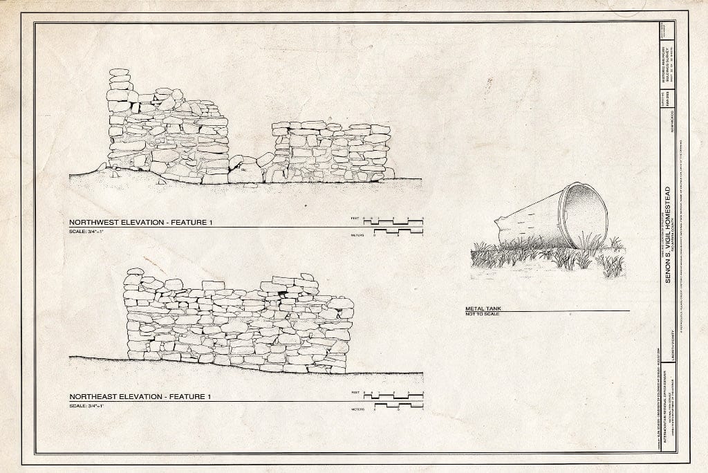 Blueprint Elevations and Metal Tank - Senon S. Vigil Homestead, Lindrith, Rio Arriba County, NM