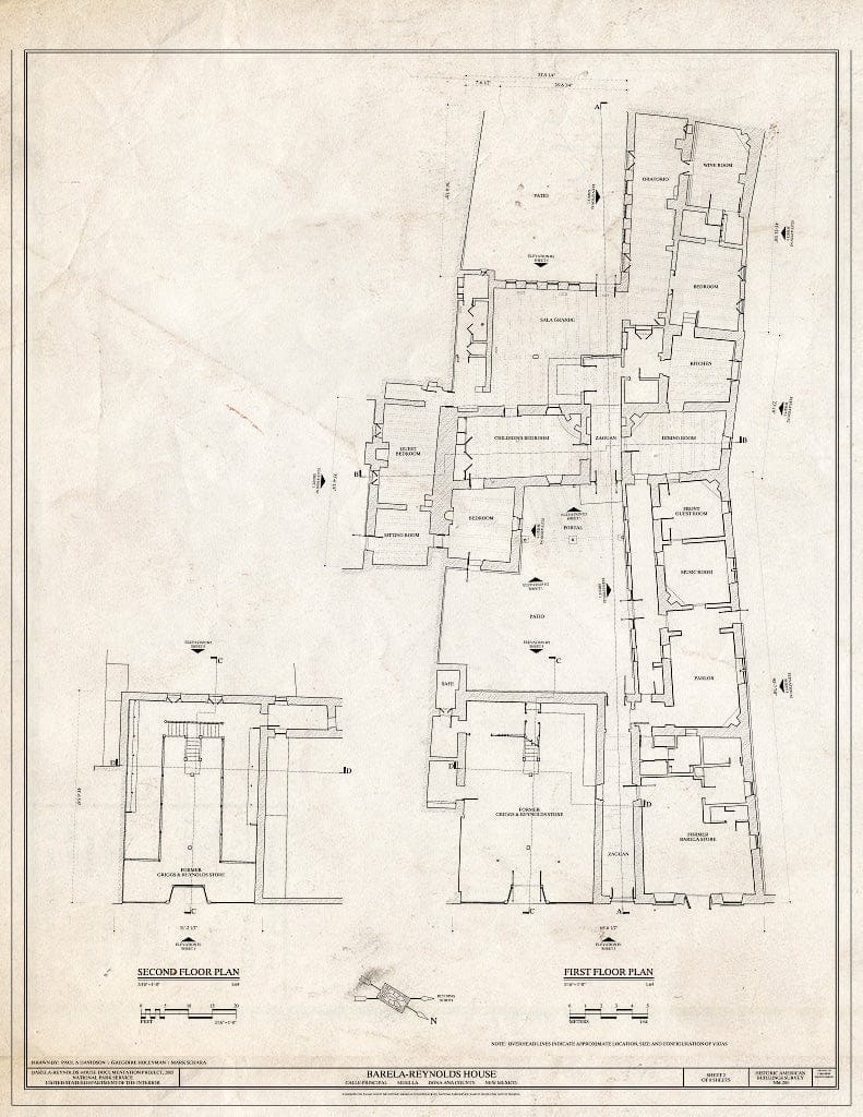 Blueprint First & Second Floor Plans - Barela-Reynolds House, Calle Principal, Mesilla, Dona Ana County, NM