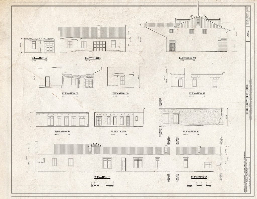 Blueprint Elevations - Barela-Reynolds House, Calle Principal, Mesilla, Dona Ana County, NM