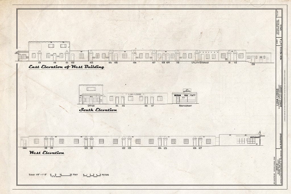 Blueprint Elevations - Luna Lodge, 9119 Central Avenue Northeast, Albuquerque, Bernalillo County, NM