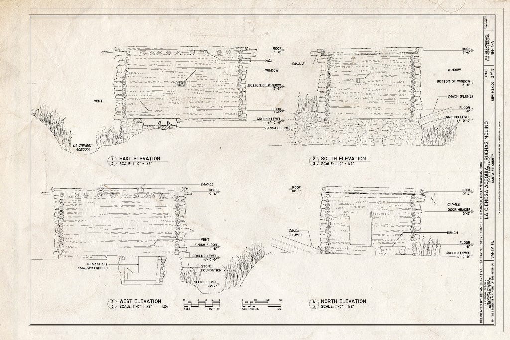 Blueprint Elevations - La Cienega Acequia, Truchas Molino, 334 Los Pinos Road, Santa Fe, Santa Fe County, NM