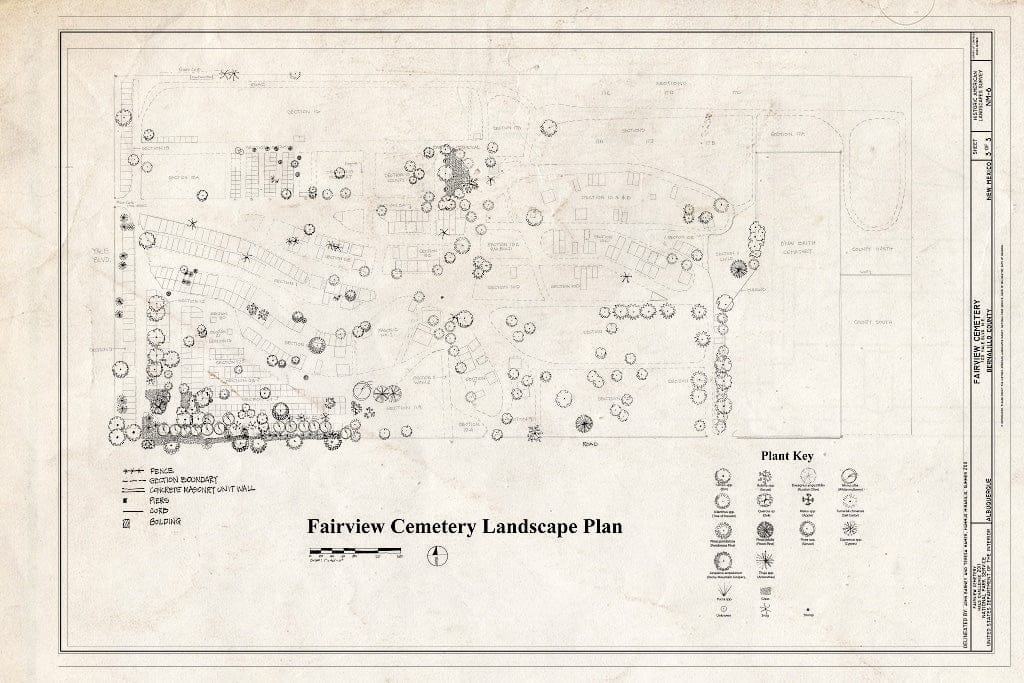 Blueprint Fairview Cemetery Landscape Plan - Fairview Cemetery, 700 Yale Boulevard Southeast, Albuquerque, Bernalillo County, NM