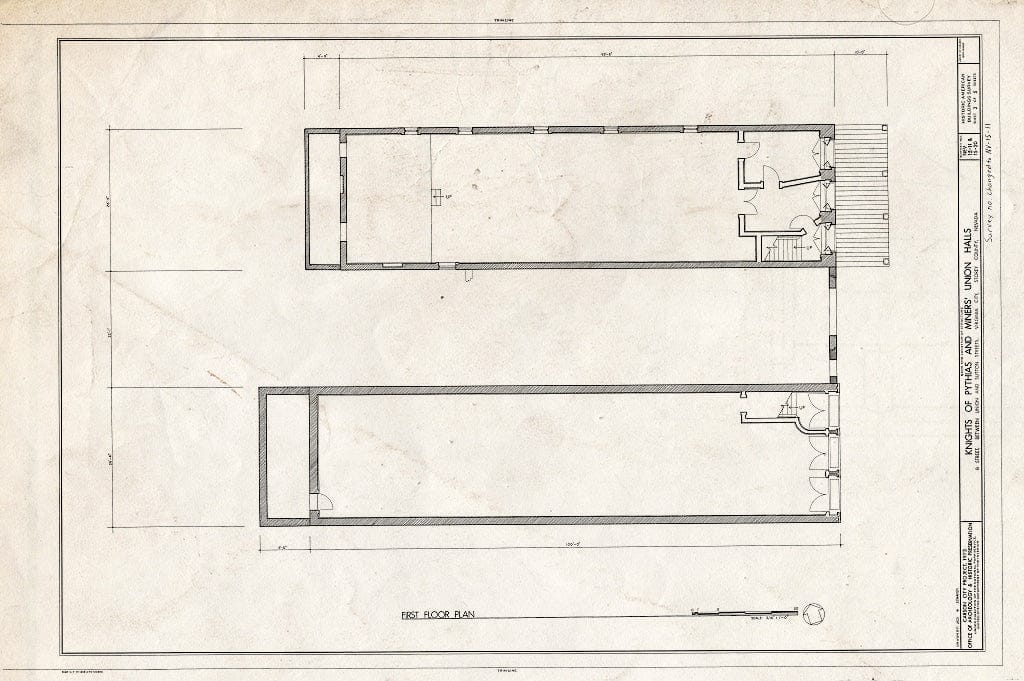 Blueprint 2. First Floor Plan - Knights of Pythias Hall, West Side B Street, Between Union & Sutton Streets, Virginia City, Storey County, NV