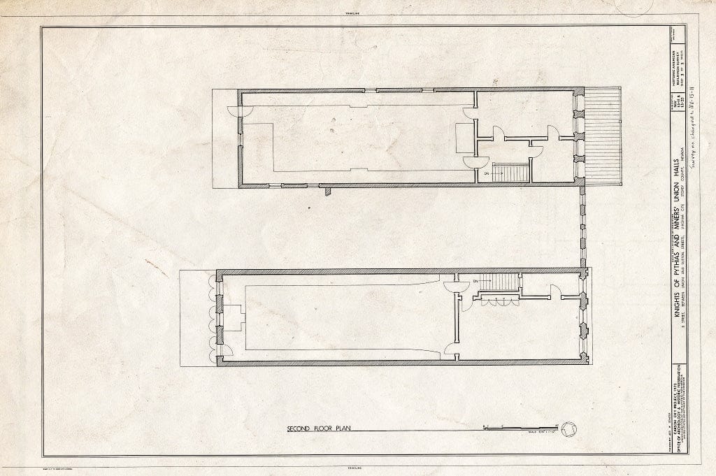 Blueprint 3. Second Floor Plan - Knights of Pythias Hall, West Side B Street, Between Union & Sutton Streets, Virginia City, Storey County, NV