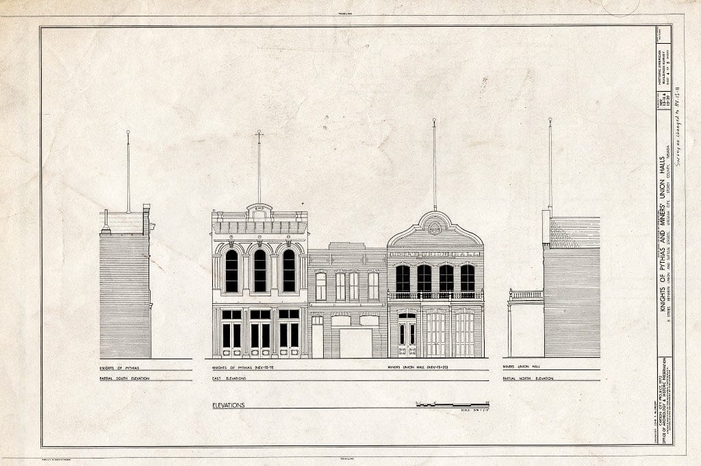 Blueprint 4. Elevations - Knights of Pythias Hall, West Side B Street, Between Union & Sutton Streets, Virginia City, Storey County, NV