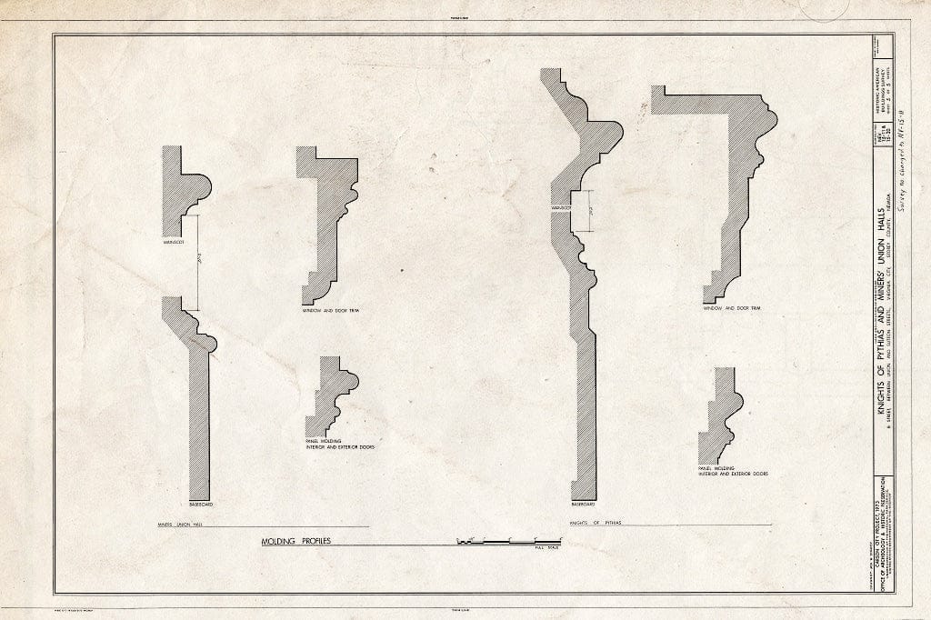 Blueprint 5. Molding Profiles - Knights of Pythias Hall, West Side B Street, Between Union & Sutton Streets, Virginia City, Storey County, NV