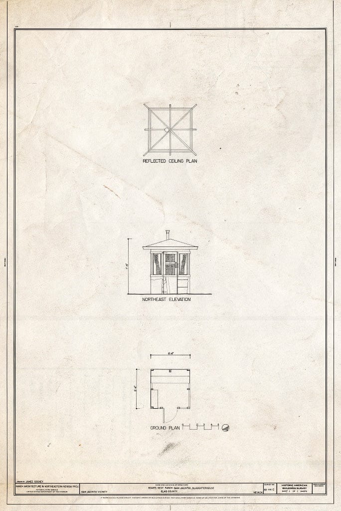 Blueprint Floor Plan, Reflected Ceiling Plan, Northeast Elevation - Boar's Nest Ranch (San Jacinto), Slaughterhouse, San Jacinto, Elko County, NV