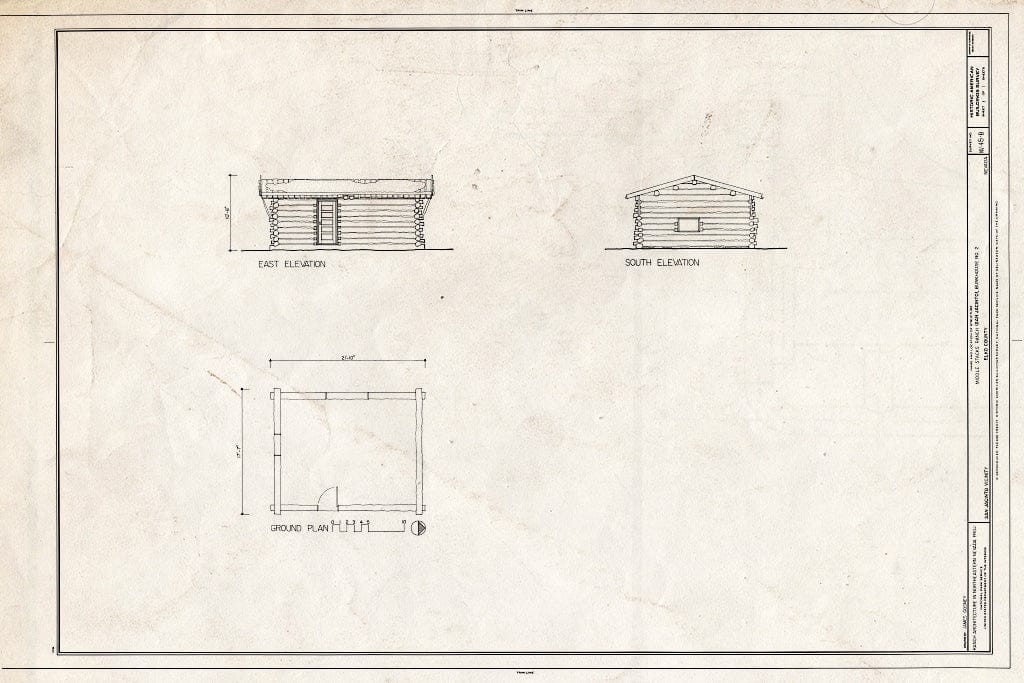 Blueprint East & South elevations, Plan - Middle Stacks (San Jacinto), Bunkhouse No. 2, San Jacinto, Elko County, NV