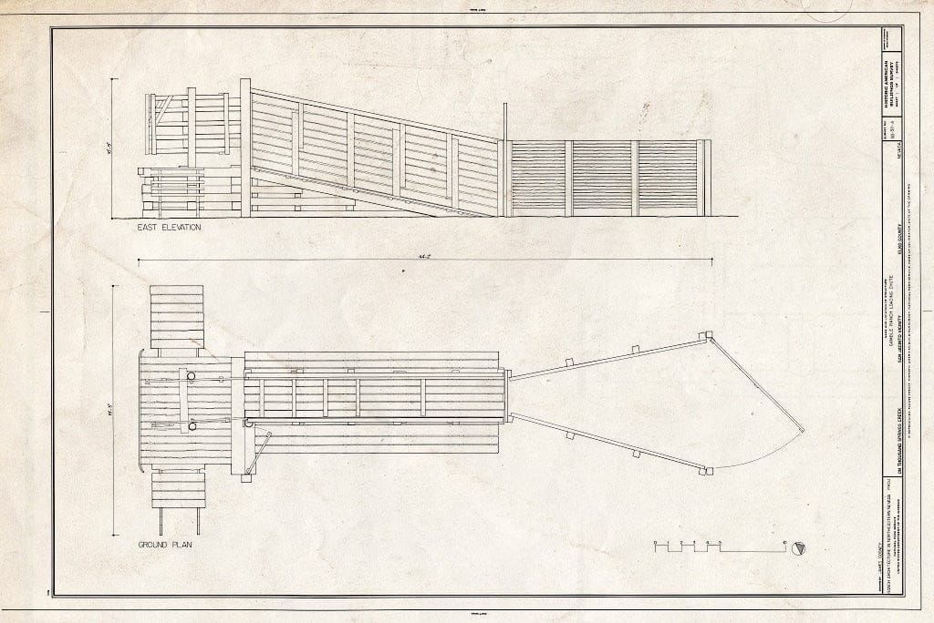 Blueprint East Elevation, Plan - Gamble Ranch, Loading Chute, on Thousand Springs Creek, Elko, Elko County, NV