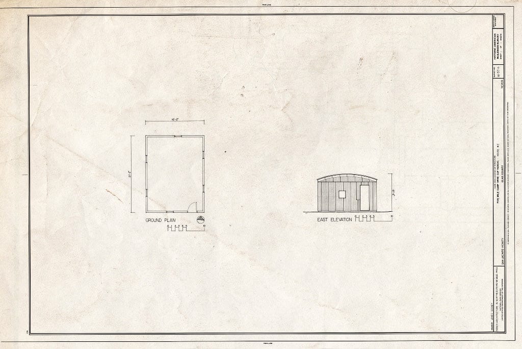 Blueprint East Elevation, Plan - Five Mile Camp (Wine Cup Ranch), House No. 2, San Jacinto, Elko County, NV