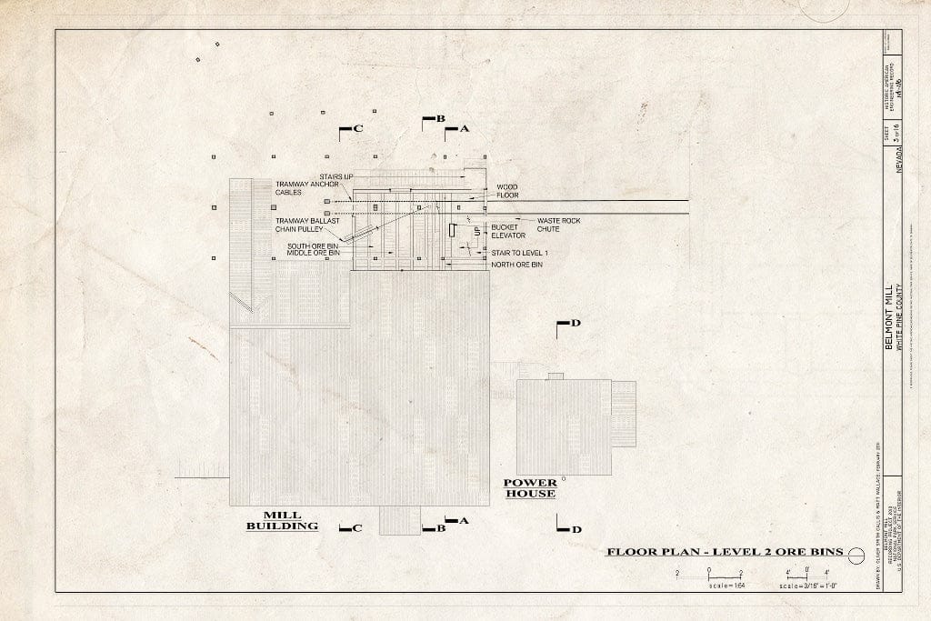 Blueprint Floor Plan - Level 2 Ore Bins - Belmont Mill, Approximately 7 Miles South of U.S. Route 50 on USDA Forest Service Road No. 623, Ely, White Pine County, NV