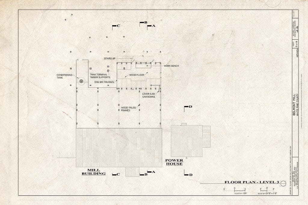 Blueprint Floor Plan - Level 3 - Belmont Mill, Approximately 7 Miles South of U.S. Route 50 on USDA Forest Service Road No. 623, Ely, White Pine County, NV