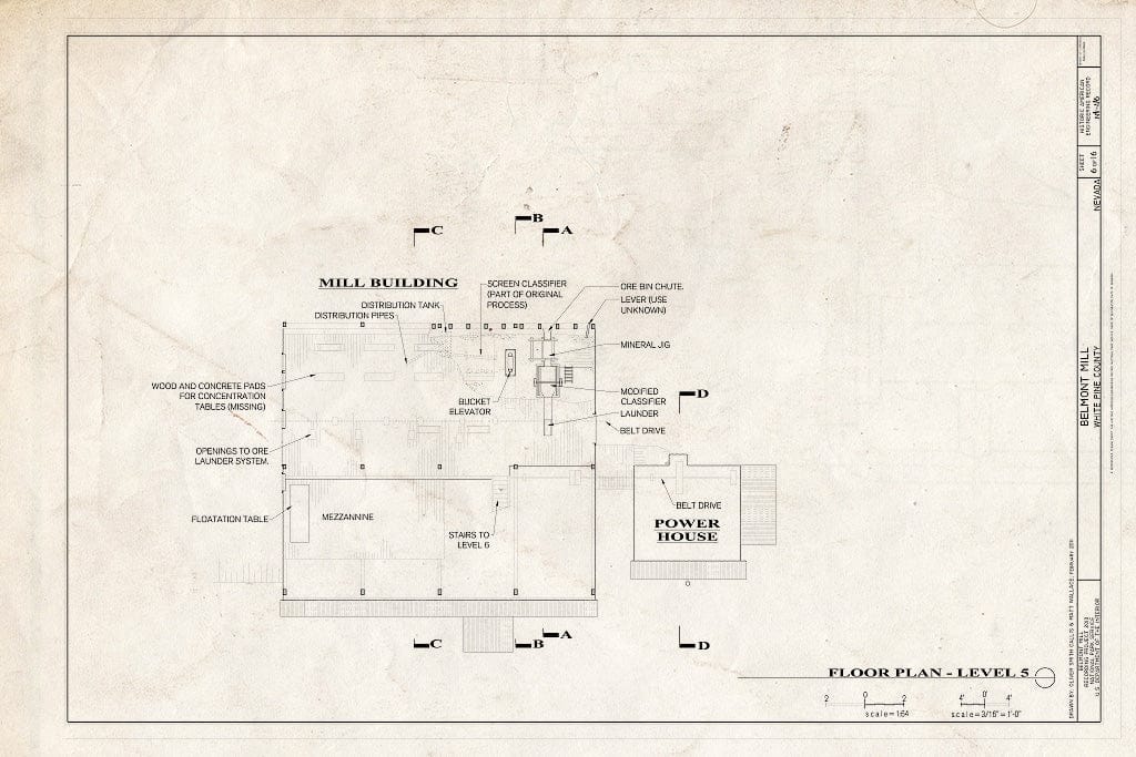 Blueprint Floor Plan - Level 5 - Belmont Mill, Approximately 7 Miles South of U.S. Route 50 on USDA Forest Service Road No. 623, Ely, White Pine County, NV