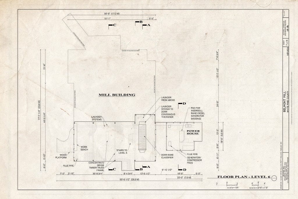 Blueprint Floor Plan - Level 6 - Belmont Mill, Approximately 7 Miles South of U.S. Route 50 on USDA Forest Service Road No. 623, Ely, White Pine County, NV